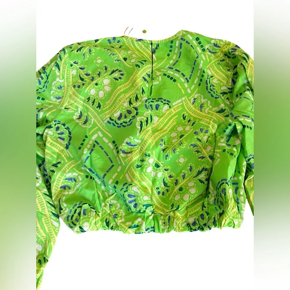 NWT RHODE Azure Top & Willow Skirt in Lime Diamond Stitch Puff Sleeve Paisley - Picture 11 of 15